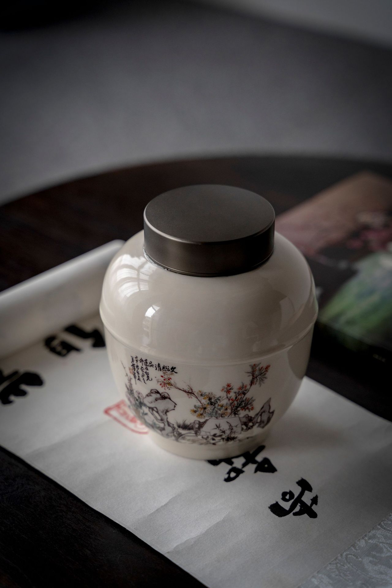 草木灰陶瓷茶叶罐 功夫茶具茶道配件密封罐双层锡盖罐子茶仓定制