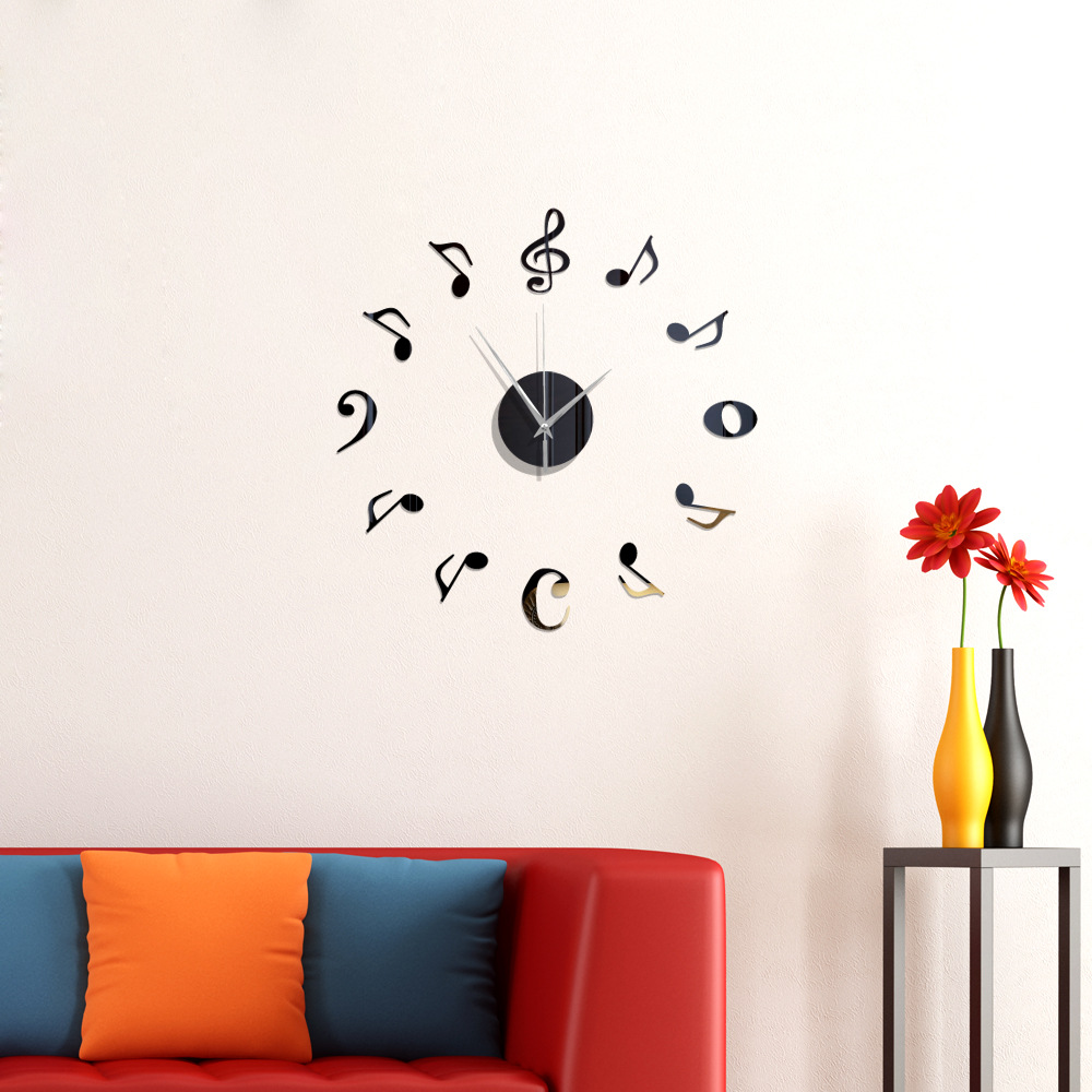 创意diy音符组合钟表挂钟客厅背景墙壁钟亚克力音乐元素装饰墙贴