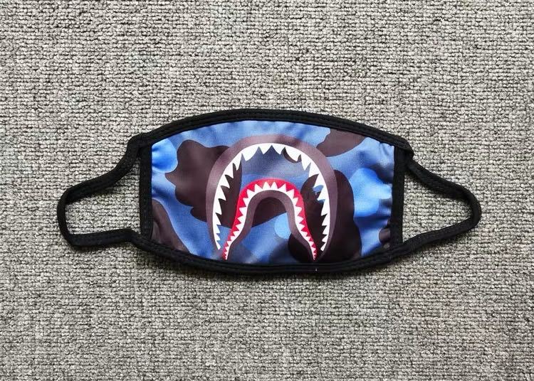 夏季迷彩鲨鱼印花口罩 男女嘻哈纯棉口罩 透气防尘潮人口罩