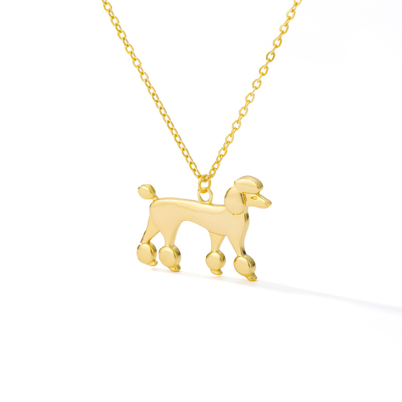 跨境男女士复古贵宾犬项链金色不锈钢链宠物狗项链女性饰品现货