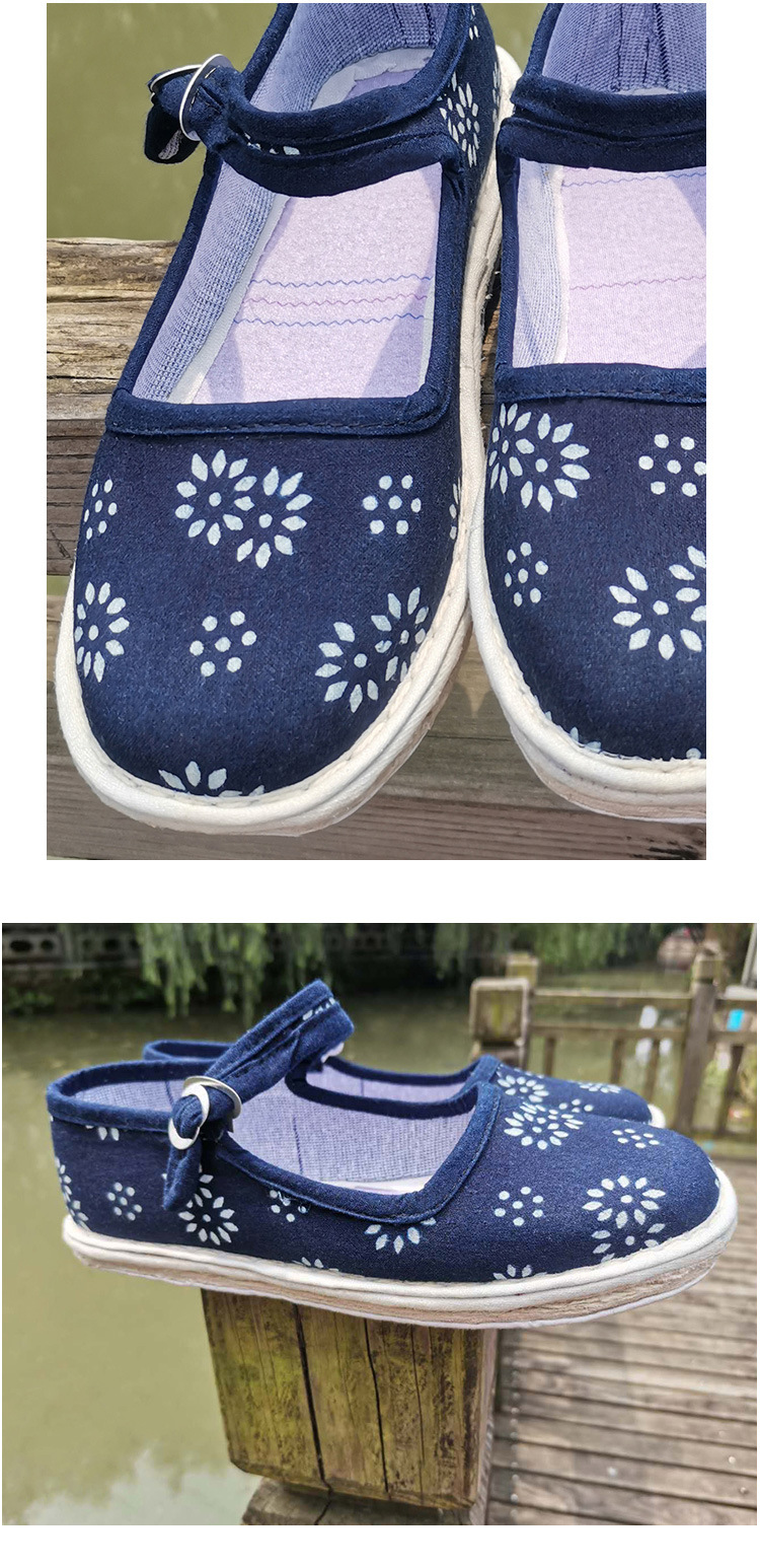 乌镇纯手工蓝印花布鞋 老北京菊花复古女鞋千层底布鞋透气