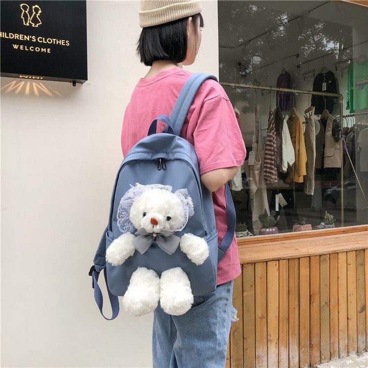 Japanese Anime Peripheral Sweet Lady Cute Kawaii Cartoon Lace Plush Bear Doll Soft Girl Backpack