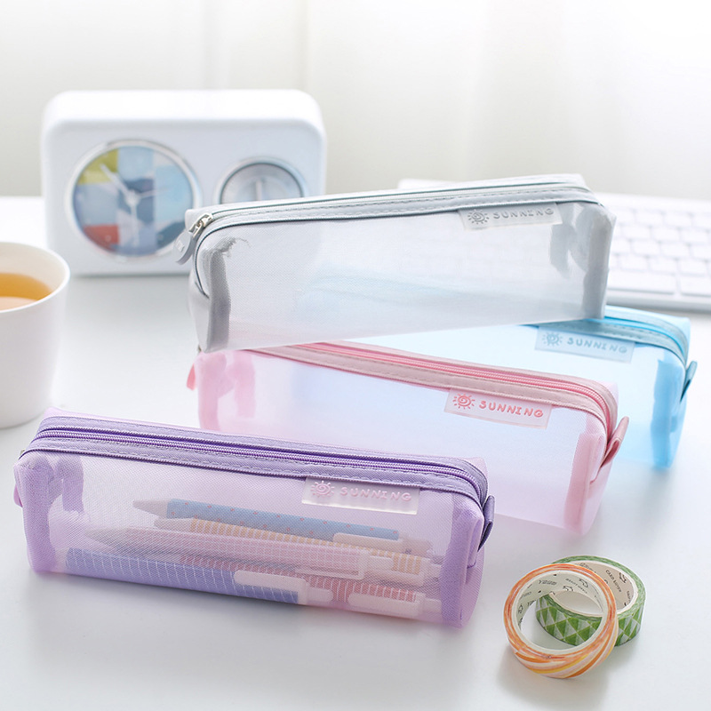 Transparent Mesh Pencil Bag South Korea Simple and Fresh Cute Ins Japanese Pencil Case Only for Student Exams Stationery Case