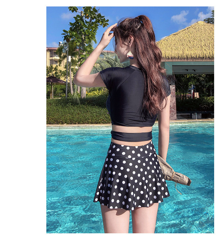 泳衣女保守分体平角游泳衣2020新款显瘦短袖运动大码温泉泳装