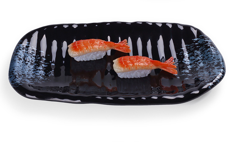 加厚黑色蓝钻密胺料理刺身长条寿司盘仿瓷凉菜盘子火锅店烤肉餐具
