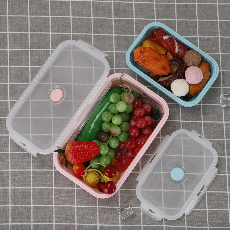 Factory in Stock Silicone Folding Lunch Box Four-Piece Microwave Oven Refrigerator Crisper Portable Outdoor Travel Lunch Box