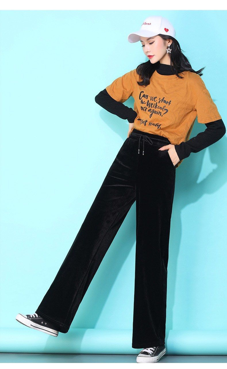 小个子金丝绒阔腿裤女秋冬九分高腰矮150搭配155显高垂感裤子直筒