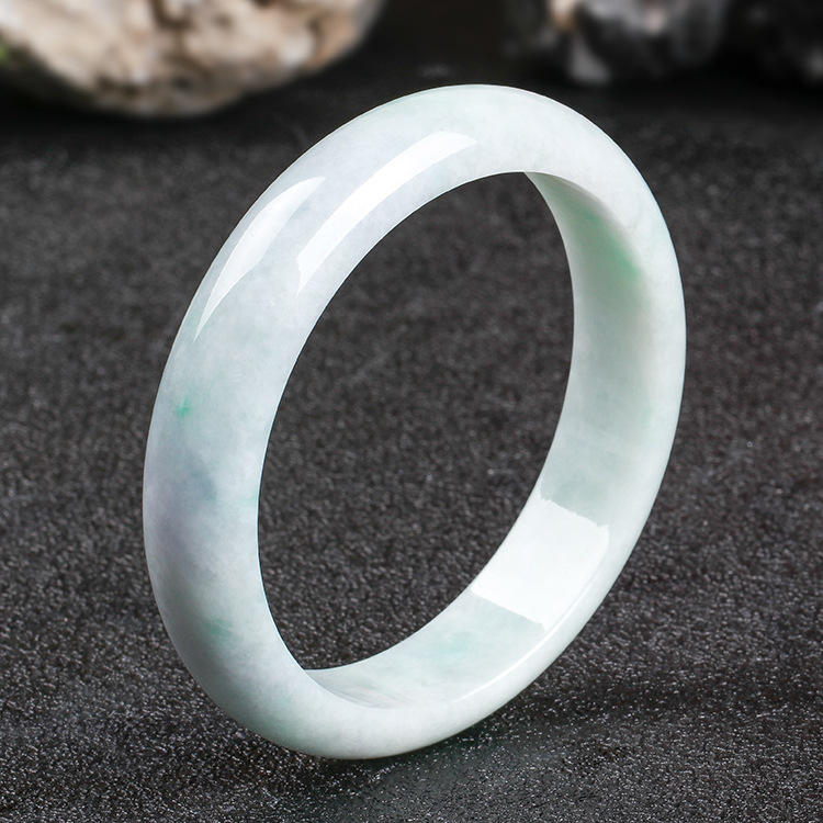 抖音货源 天然缅甸a货翡翠手镯女 白色飘绿点正圈糯种玉镯子礼物