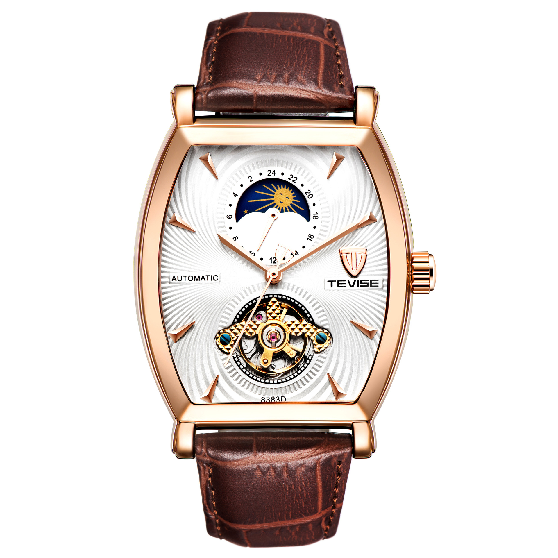 瑞士tevise特威斯爆款酒桶陀飞轮星辰百搭全自动机械男士时尚手表