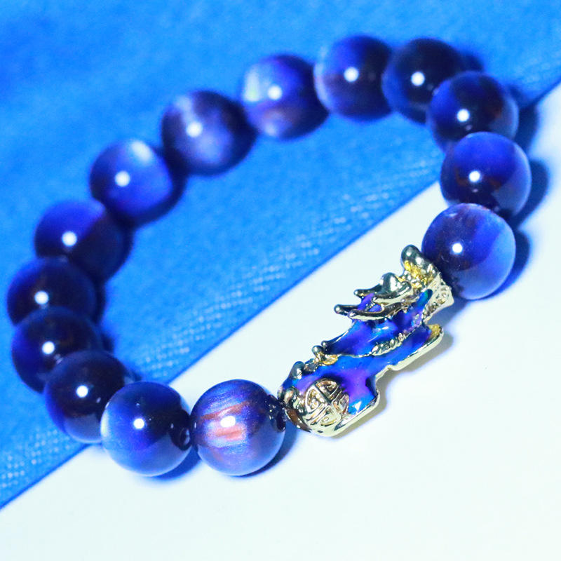 2020新款蓝金丝貔貅手串 感温变色招财貔貅佛珠 树脂仿海柳念珠