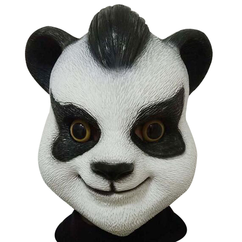 神武4手游熊猫面具乳胶头套动物cos道具万圣节产品装扮派对面具新