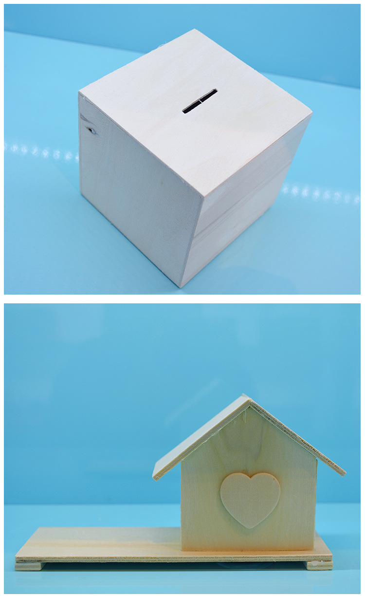 儿童手工diy木制白坯房子存钱罐绘画涂填幼儿园雪花泥制作材料