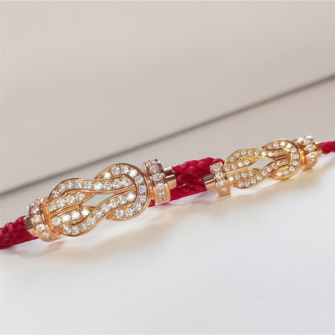 8字红绳手链时尚s925银镀金镶钻马蹄扣本命年红绳扭纹手绳男女款