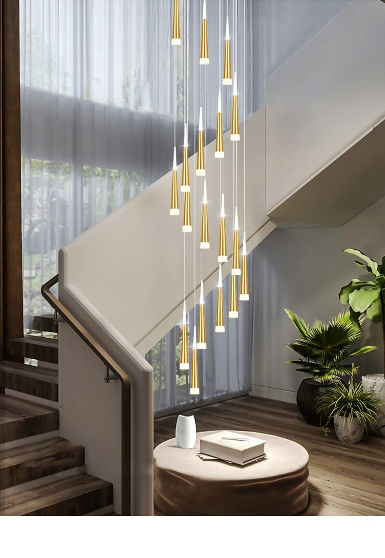 铝材旋转楼梯间长吊灯别墅创意个性公寓水晶灯北欧复式楼吊灯