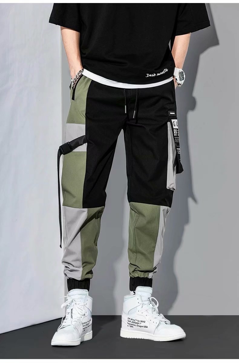 yoa秋季潮牌卡通字母涂鸦印花工装裤男宽松直筒休闲ins抽绳束脚裤