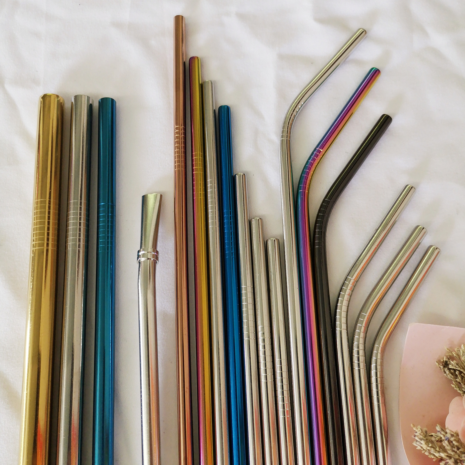 Factory Wholesale Stainless Steel Milk Tea Straw 304 Creative Color Silicon Suit Metal Telescopic Straw Spoon Titanium Plating