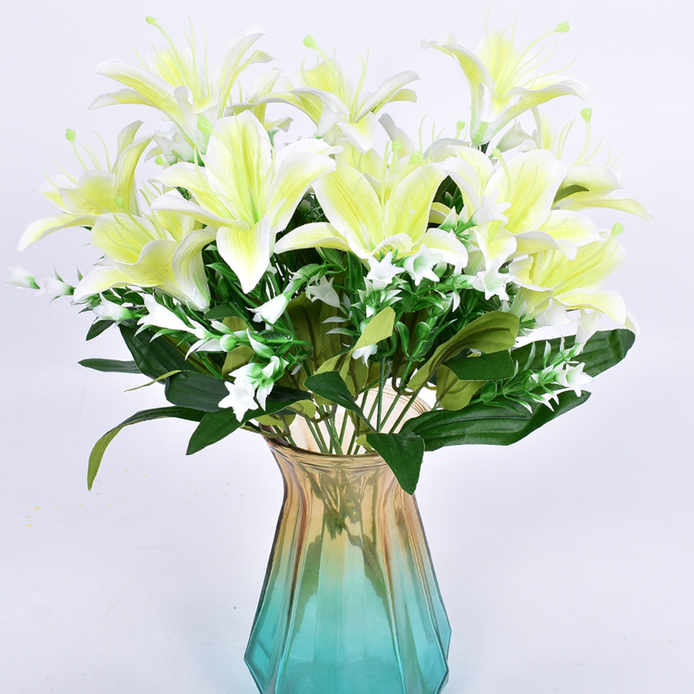 仿真百合花 干花花束客厅餐桌摆设花艺假花花瓶插花室内装饰花