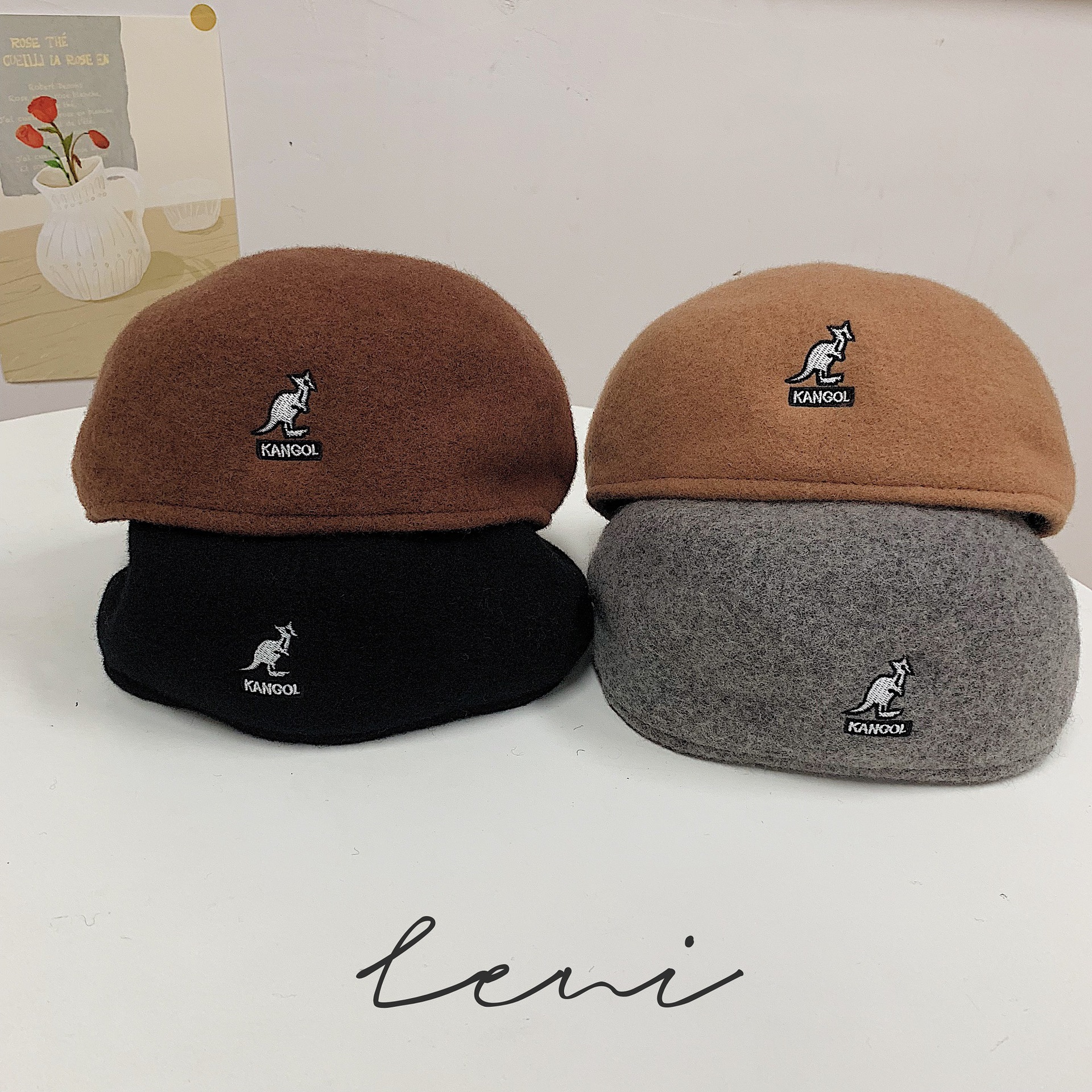 日系小头围kangol袋鼠反戴羊毛贝雷帽女秋冬英伦复古百搭前进帽子