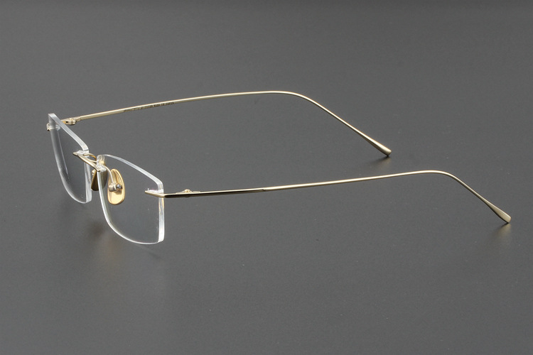 珍藏出口单纯钛无边框眼镜架男配近视超轻复古金色细腿眼镜框女