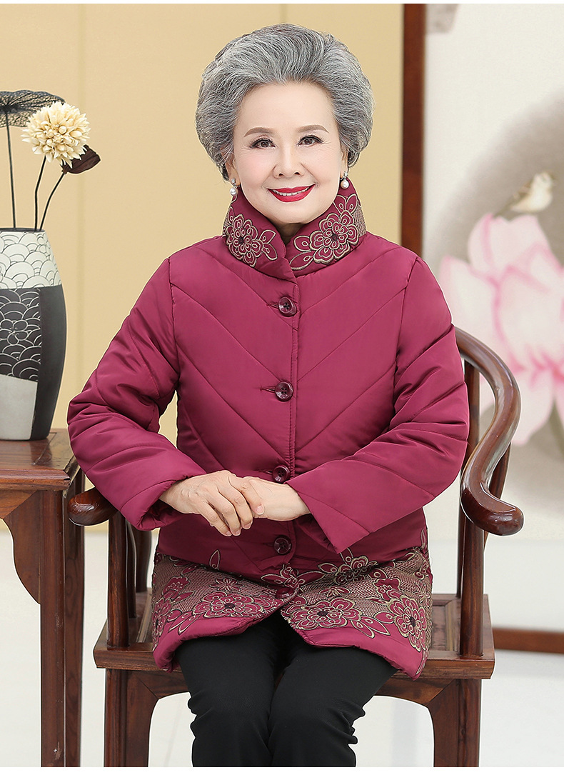 奶奶冬装外套60岁妈妈棉衣中老年人女衣服70太太中长款80加厚棉袄