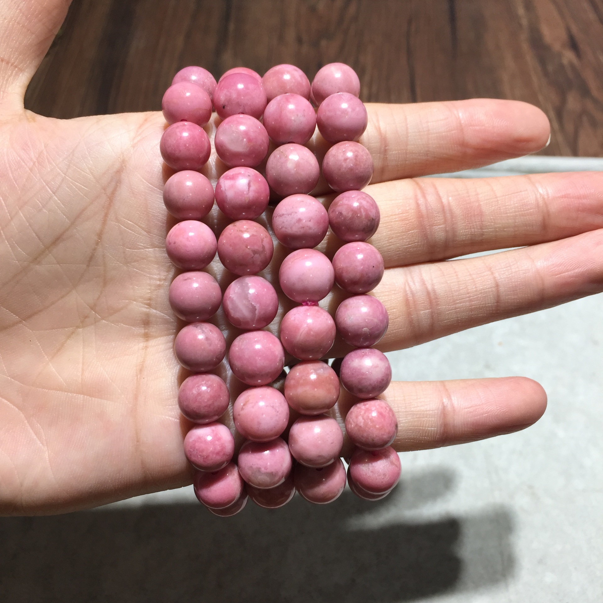 蔷薇石手链女 天然蔷薇石单圈手链 蔷薇辉石手串韩版时尚水晶饰品