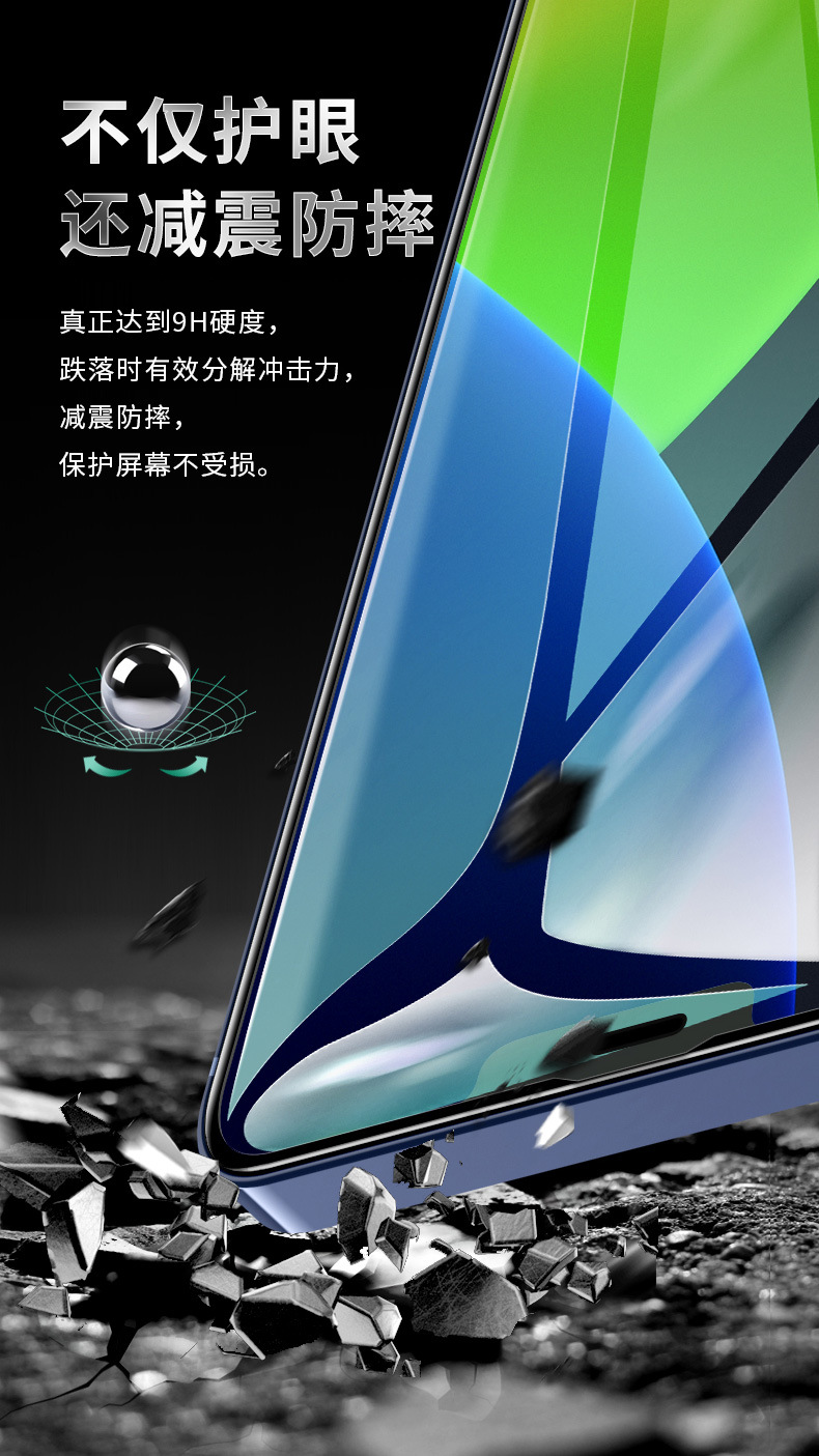 rock/洛克适用于 iphone12 mini 12 pro绿光护眼抗蓝光全屏钢化膜