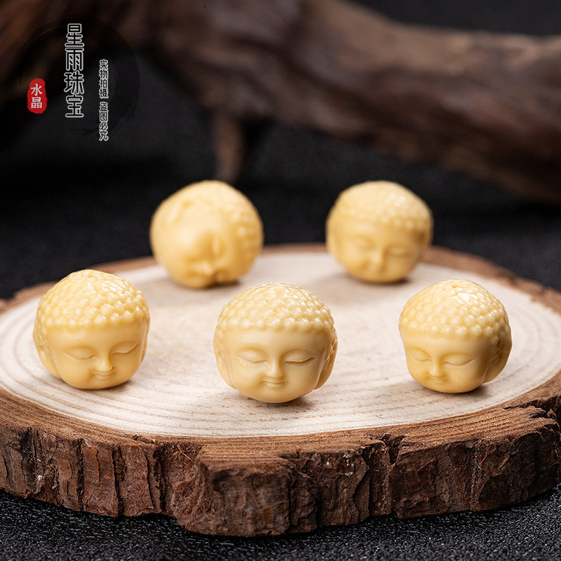 天然金膏玉雕刻龙珠宝宝佛头圆珠散珠隔珠 金刚文玩手链佛珠配饰