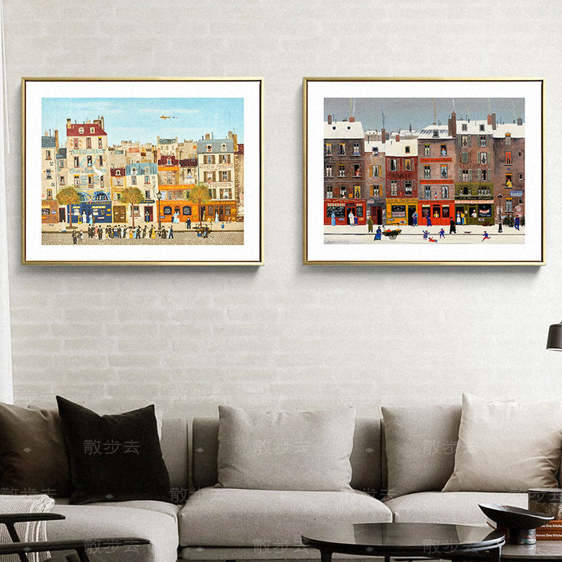 法国小房子城市彩色街景可爱北欧插图装饰画客餐厅卧室书房-阿里巴巴