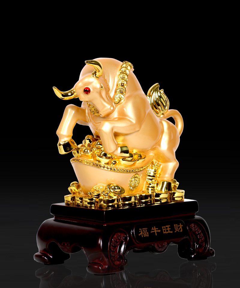 生肖牛摆件招财牛福牛旺财雅信树脂工艺品批发风水开业