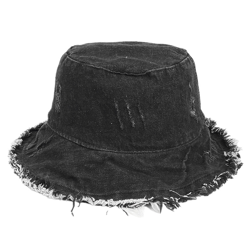 Hat Female Summer Retro Washed Jean Fisherman Hat Japanese Frayed Sun-Proof Basin Hat Korean Style Broad-Brimmed Hat