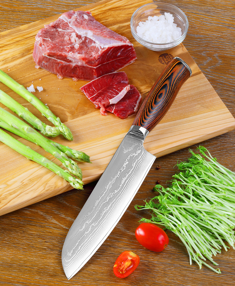 阳江大马士革钢菜刀彩木vg10千层钢厨房切片日式西式厨刀主厨刀具