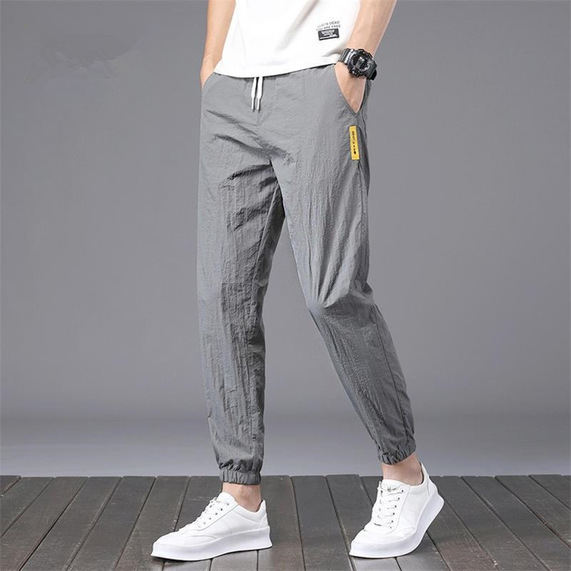 2023 Cool Ice Silk Pants Men's New Men's Versatile Cropped Pants Men's Summer Thin Ice Silk Casual Pants Men's