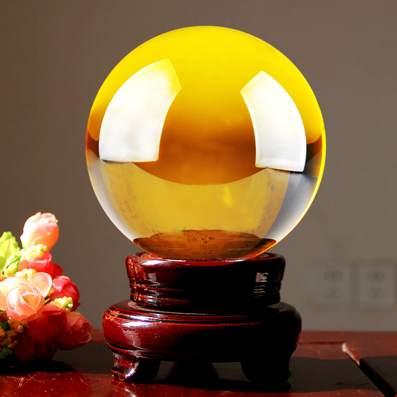 居家摆件白黄色水晶球风水招聚财转运球粉紫办公居家摆件风水球