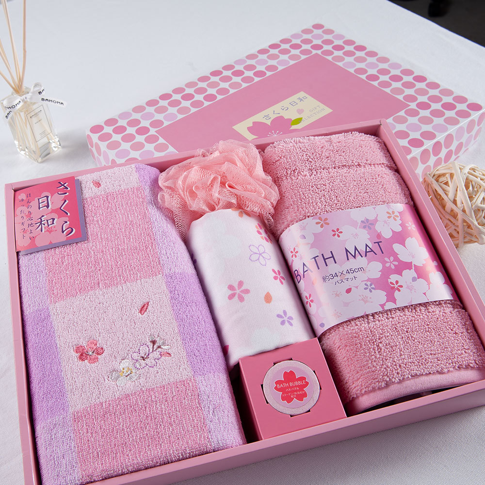 内野毛巾浴巾五件套礼盒装花系列纯棉毛巾浴巾婚庆伴手礼品批发