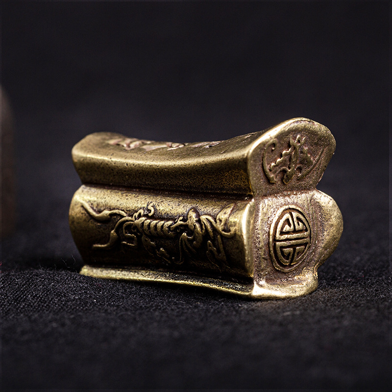 手工纯铜摆件工艺品雕刻升官发财黄铜棺材摆件迷你手把茶宠工艺品