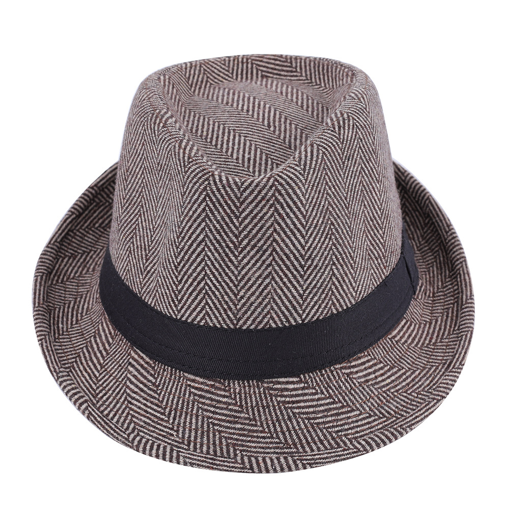 亚马逊速卖通休闲时尚翻边羊毛呢小礼帽男士逛街出游短檐爵士帽-阿里