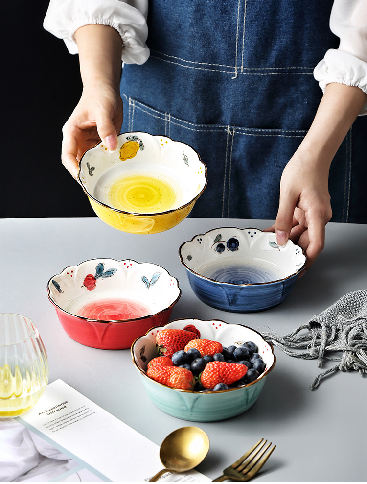 创意可爱小碗家用网红水果沙拉碗甜品碗北欧陶瓷餐具早餐碗麦片碗