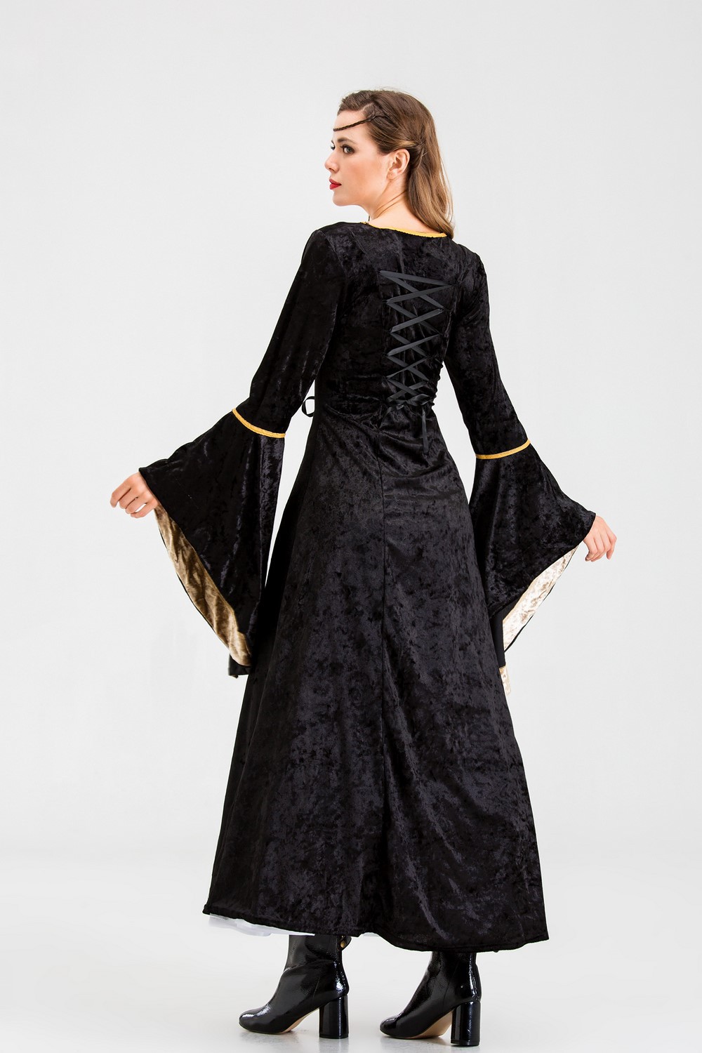 欧式复古宫廷裙欧洲中世纪收腰法式长裙公主贵族礼服英伦风连衣裙