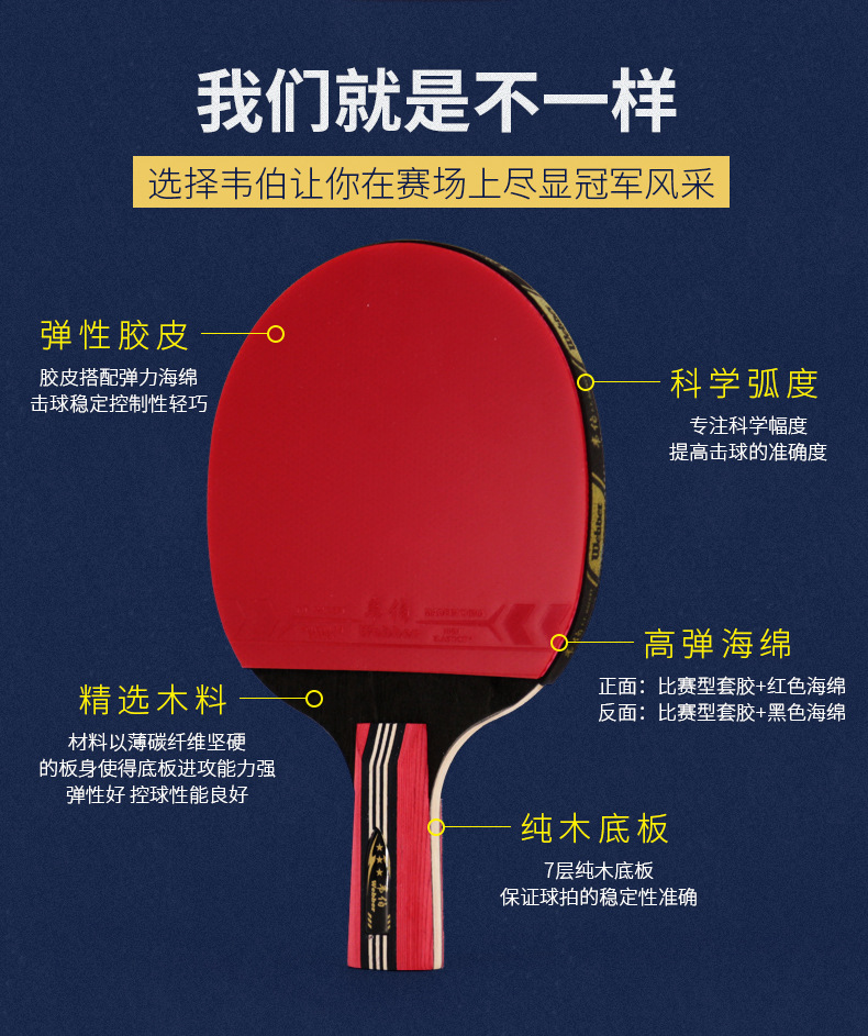 厂家直供克洛斯威韦伯乒乓球拍套装 学生训练横拍直拍体育用品