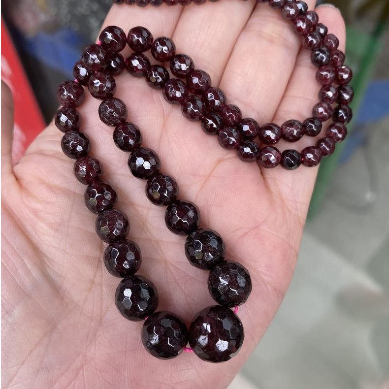 厂家直供 天然石榴石切面塔链项链 酒红石榴石项链批发 欧美热销