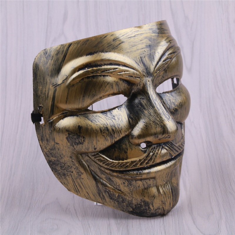 万圣节 v字面具 仿古铜色 v脸面具 主题面具 v怪客 黑客 v脸面具
