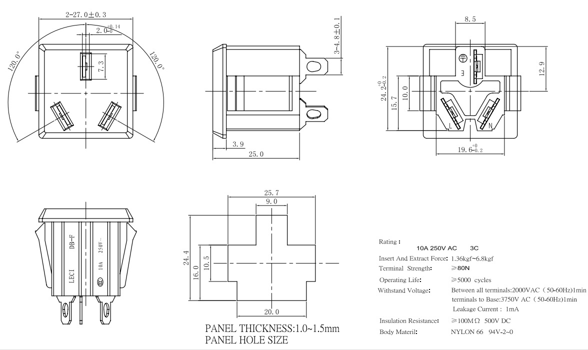 国标三孔插座 国标卡式嵌入式db-f-c 10a 250v 国标排插品字插座