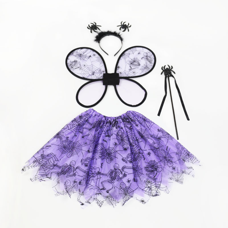 Zilin Spot Halloween Party Women's Skirt Suit Children's Angel Butterfly Wings Four-Piece Set Spider Tulle Skirt