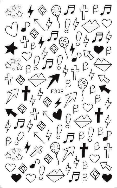 f305-312金银黑白背带胶美甲贴纸条纹指甲贴花烫金系列量大从优