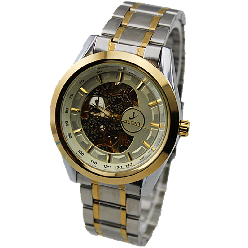 热销时尚flent飞浪达男士镂空透底全自动机械手表钢带休闲手表