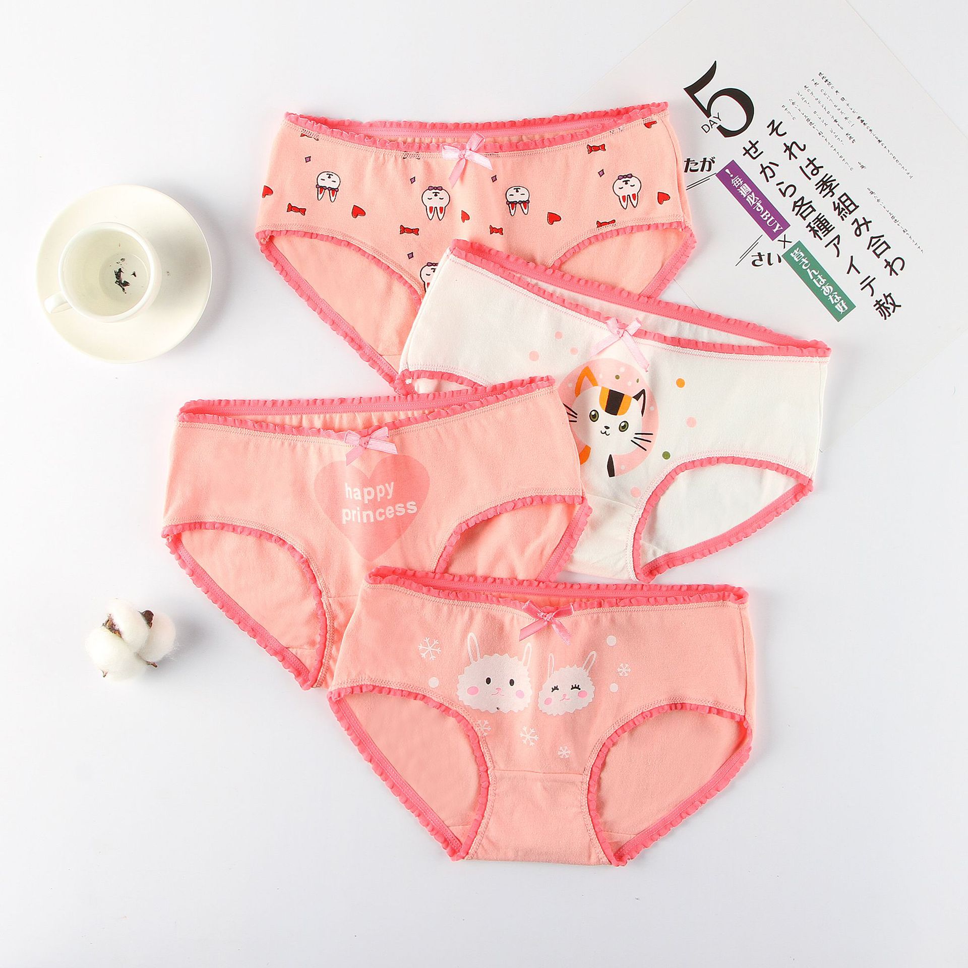 儿童女内裤棉三角裤可爱卡通虾粉色小兔清新萌萌学生女生内裤