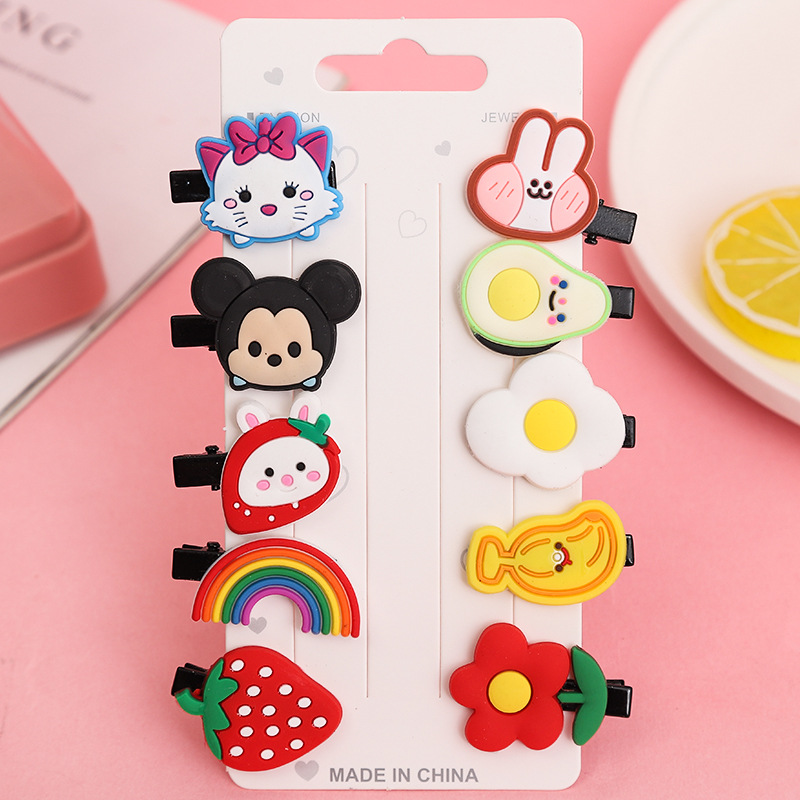 Korean Style Little Girl Hair Accessories Cute Fruit Cake Children's Hairpin Set Small Animal Hair Clip Side Clip