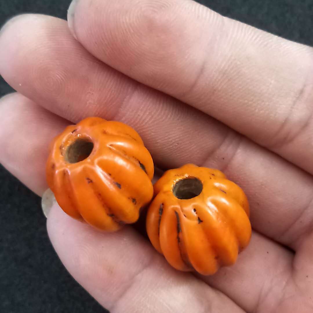 批发古法老琉璃南瓜珠磨砂手工串珠佛珠文玩配珠菩提diy仿古配件
