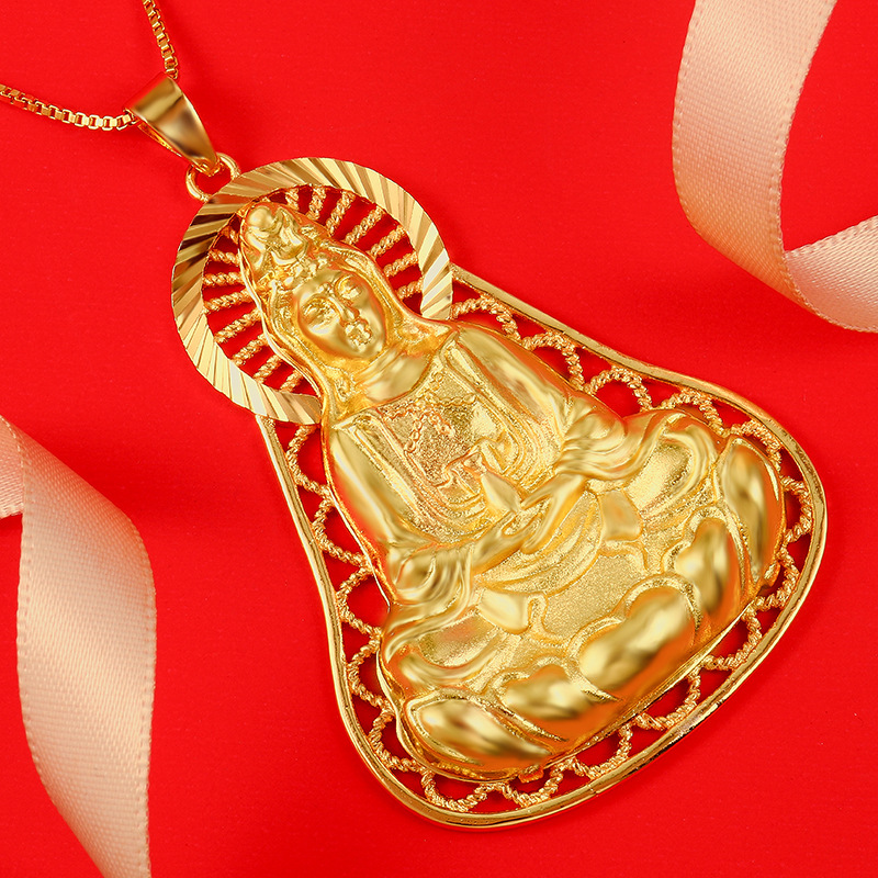 越南沙金男士观音吊坠 镀24k黄金色饰品挂坠复古厚金项坠厂家直销