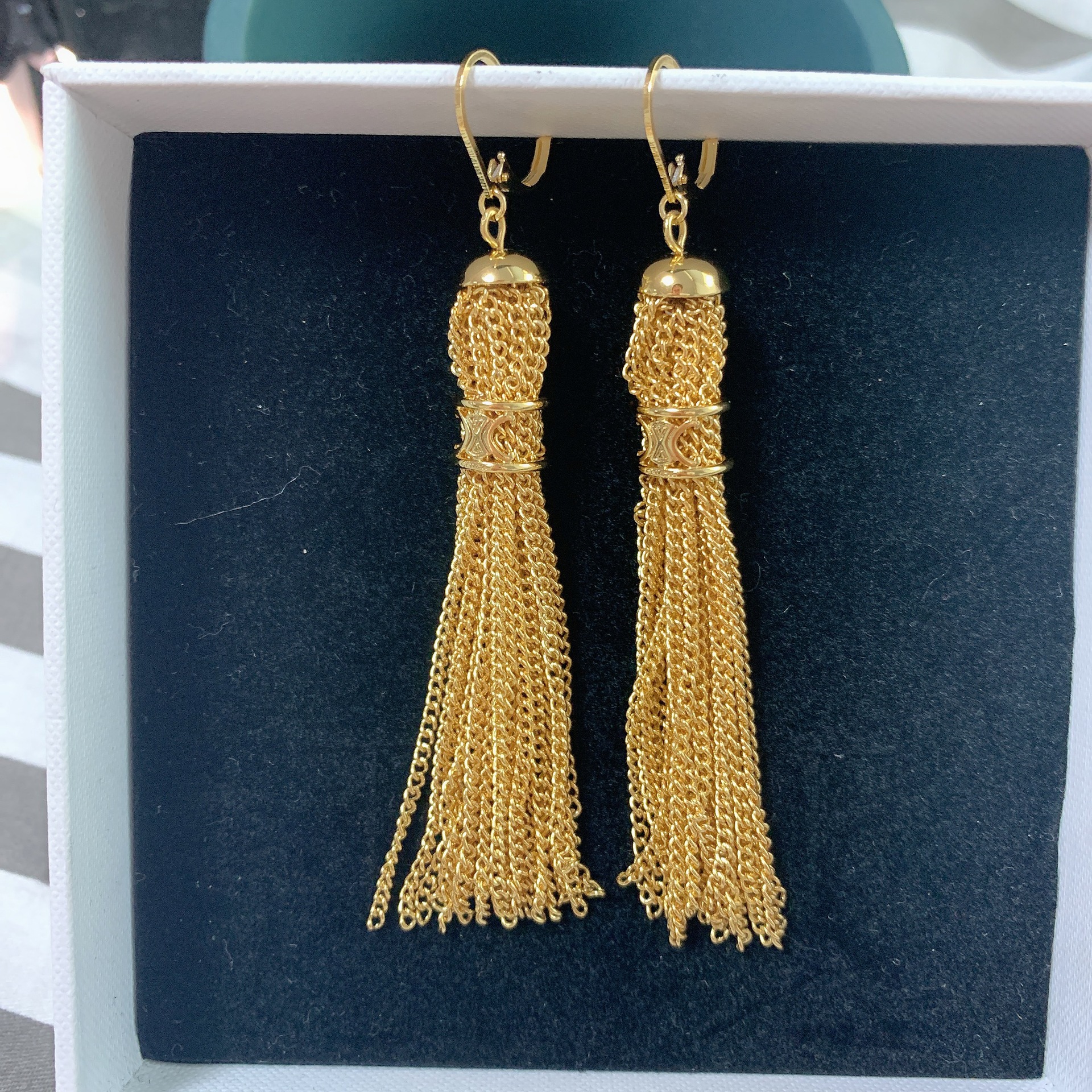 20ss春夏新款celi风凯旋门长款流苏金色耳环黄铜镀真金复古耳饰